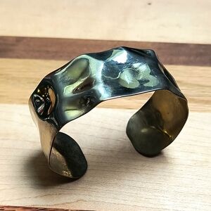 Open Cuff Bracelet Small Hammered Light Gold Tone Metal